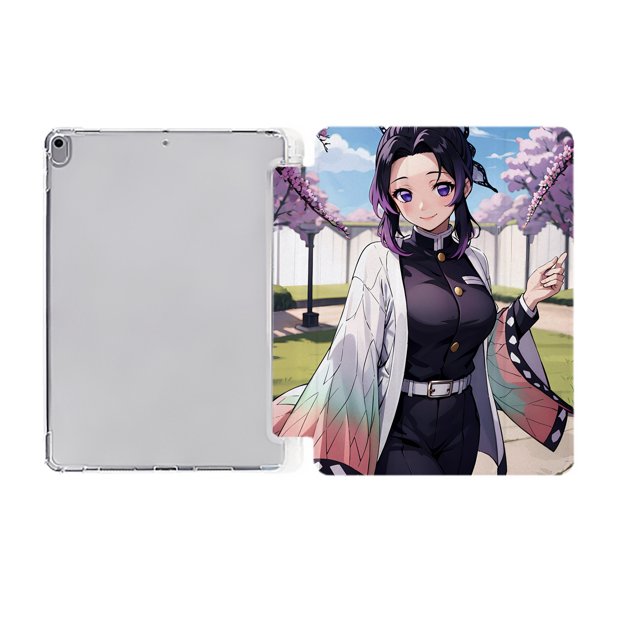 （画像用） 鬼滅の刃（きめつのやいば）蟲柱-胡蝶 しのぶ／こちょう しのぶ Kochou Shinobu IPad ケース ペン収納付き 三つ折りスタンド PUレザー×シリコン 対応機種9.5/10.5/10.9インチ